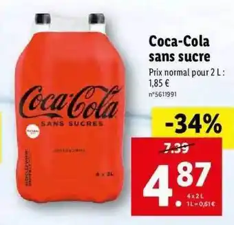 Lidl Coca-cola sans sucre offre