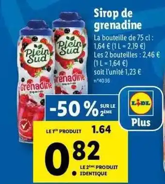 Lidl Sirop de grenadine plein sud offre