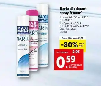 Lidl Narta déodorant spray femme offre