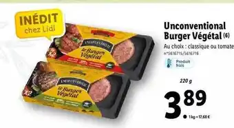 Lidl Unconventional burger végétal offre