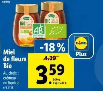 Lidl Miel de fleurs bio offre
