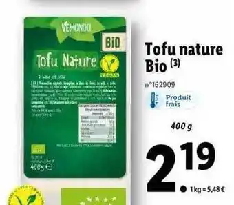 Lidl Tofu nature bio vemondo offre