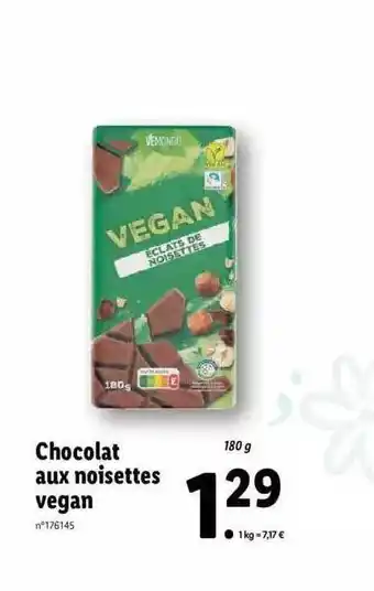 Lidl Chocolat aux noisettes vegan offre