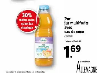 Lidl Pur jus multifruits avec eau de coco solevita offre