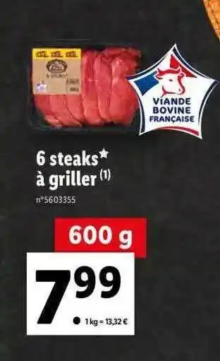 Lidl 6 steaks à griller offre
