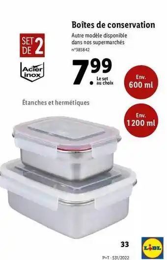 Lidl Boîtes de conservation offre