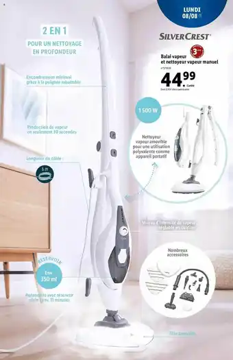 Lidl Balai vapeur et nettoyeur vapeur manuel silver crest offre