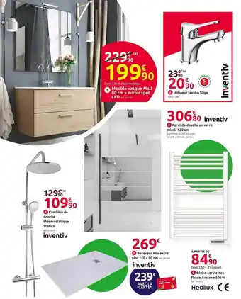 Mr Bricolage Combiné de douche thermostatique statica inventiv, receveur mia extra plat 120 x 90 cm inventiv, sèche-serviettes fluide aval offre