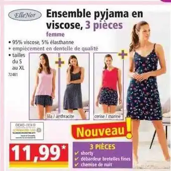 Norma Ensemble pyjama en viscose, 3 pièces femme elle nor offre