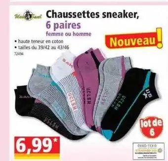 Norma Chaussettes sneaker 6 paires femme ou homme offre