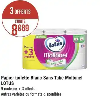 Géant Casino Lotus papier toilette blanc sans tube moltonel offre