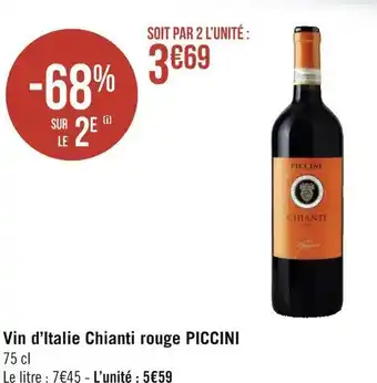 Géant Casino Piccini vin d’italie chianti rouge offre