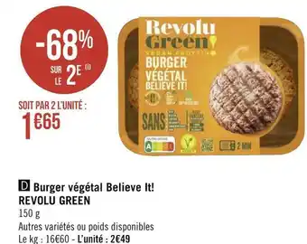 Géant Casino Revolu green burger végétal believe it! offre