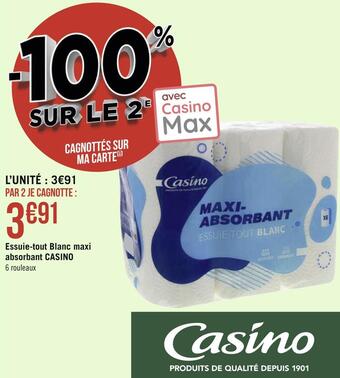 Géant Casino Casino essuie-tout blanc maxi absorbant offre