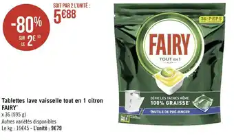 Géant Casino Fairy tablettes lave vaisselle tout en 1 citron* offre