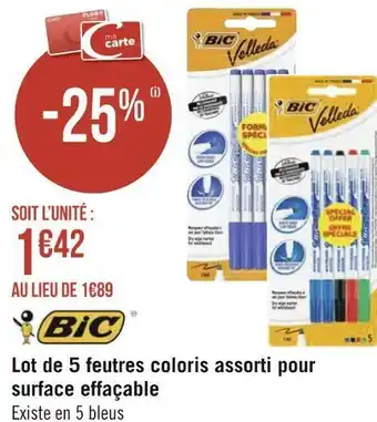 Géant Casino Bic lot de 5 feutres coloris assorti pour surface effaçable offre