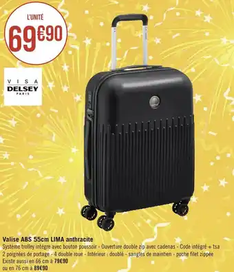 Géant Casino Delsey valise abs 55cm lima anthracite offre
