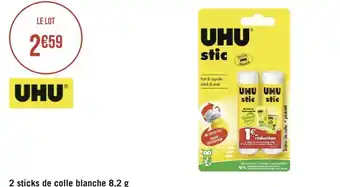 Géant Casino Uhu 2 sticks de colle blanche 8,2 g offre