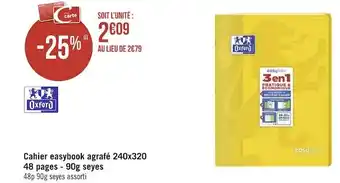 Géant Casino Oxford cahier easybook agrafé 240x320 offre