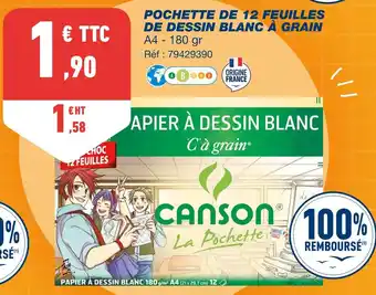 Bureau Vallée Canson pochette de 12 feuilles de dessin blanc à grain offre