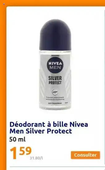 Action Déodorant à bille nivea men silver protect offre