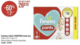 Casino Supermarchés PAMPERS culottes bébés pampers baby-dry offre