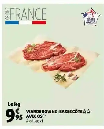 Auchan Viande bovine : basse côte** avec os offre