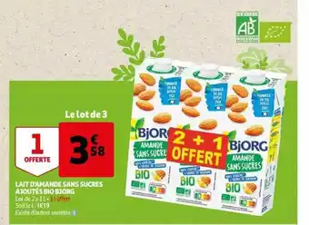 Auchan Lait d'amande sans sucres ajoutés bio bjorg offre