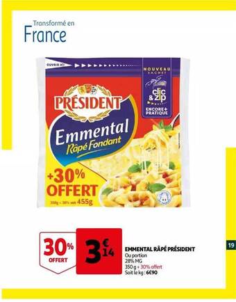 Auchan Emmental râpé président offre