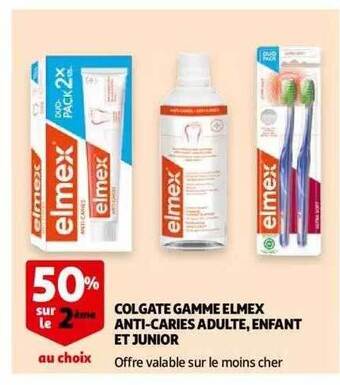 Auchan Colgate gamme elmex anti-caries adulte, enfant et junior offre