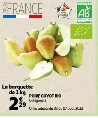 Auchan Poire guyot bio offre
