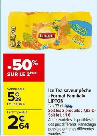Carrefour Market Ice tea saveur pêche «format familial» lipton offre