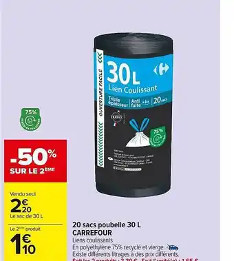 Carrefour Market 20 sacs poubelle 30l carrefour offre