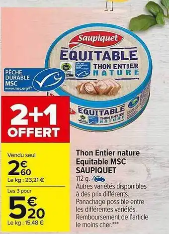 Carrefour Market Thon entier nature equitable msc saupiquet offre
