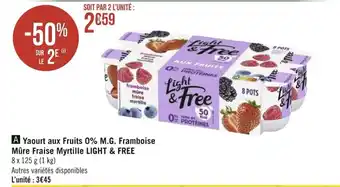 Géant Casino LIGHT & FREE yaourt aux fruits 0% M.G. framboise mûre fraise myrtille offre