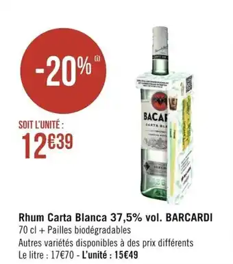 Géant Casino BARCARDI rhum carta blanca 37,5% vol. offre
