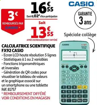 Auchan Casio calculatrice scientifique fx92 offre