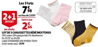 Auchan In extenso lot de 3 chaussettes bébé offre