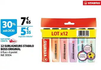Auchan Stabilo 12 surligneurs boss original offre