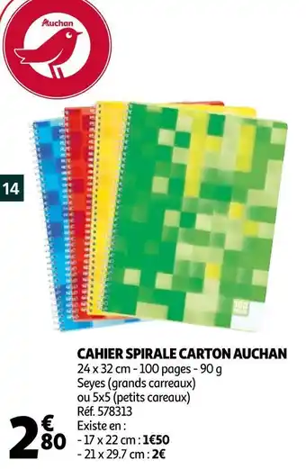 Auchan Auchan cahier spirale carton offre