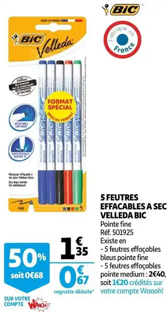 Auchan Bic 5 feutres effacables a sec velleda offre