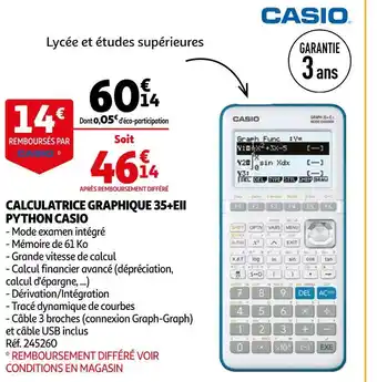 Auchan Casio calculatrice graphique 35+eii python offre