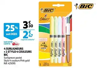 Auchan Bic 4 surligneurs + 1 stylo 4 couleurs offre