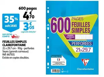 Auchan Clairefontaine feuilles simples offre