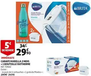 Auchan Brita carafe marella 2 mois + 1 bouteille isotherme offre