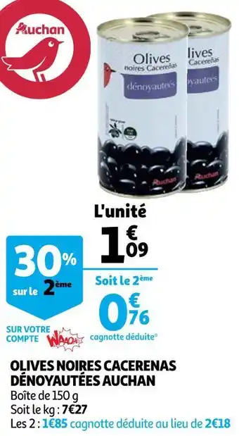 Auchan Auchan olives noires cacerenas dénoyautées offre
