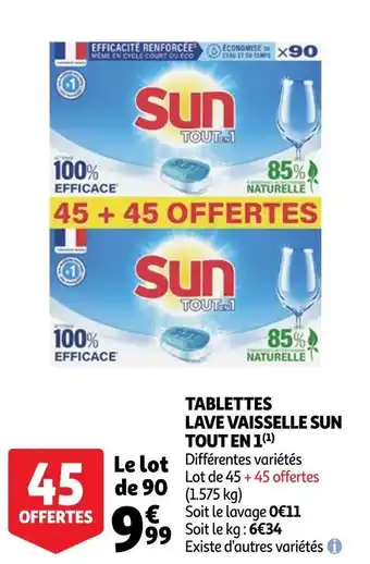 Auchan Sun tablettes lave vaisselle tout en 1 offre