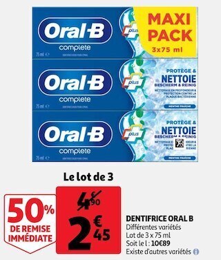 Auchan Oral b dentifrice offre