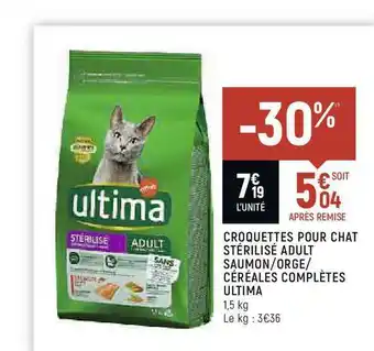 Croquettes Pour Chat Stérilisé Adult Saumon Orge Céréales Complètes Ultima