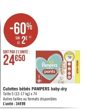 Géant Casino Culottes bébés pampers baby-dry offre